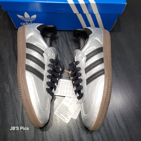 Adidas SAMBA OG Originals Silver Metallic Black Gum Women's JI4218 - Picture 11 of 16
